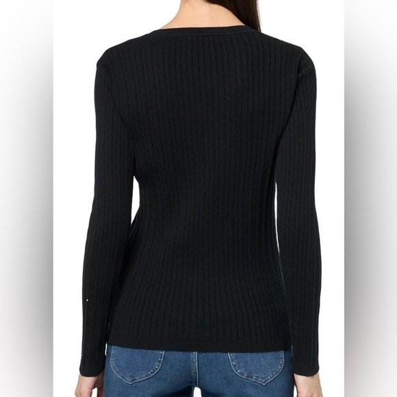 NWT! Jeanne Pierre Black V-Neck Cable Knit Sweater - Picture 2 of 6